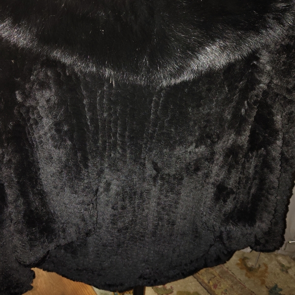 Women's Black Fur Coat Authentic Genuine Fox & Rex Rabbit 100% - Picture 7 of 16